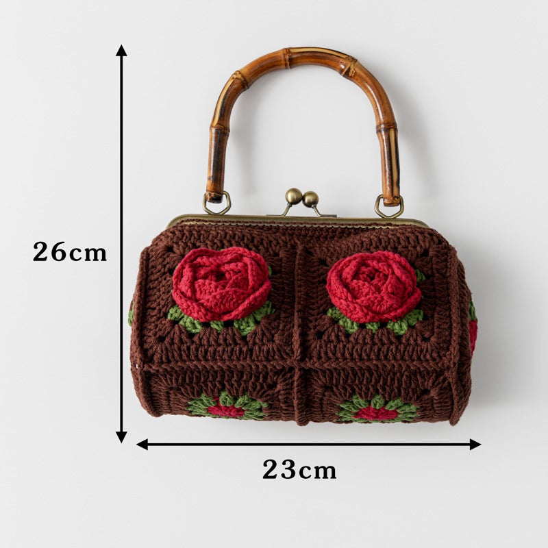 Republic Of China Style Creative Hand-Woven Gold Bamboo Bag Season 2 Big Rose Handbag Camellia Knitted Bag - Image 5