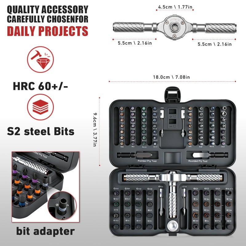 VMAN Ratchet Screwdriver Set, 100 in 1 magnetic Screwdriver sets, S2 Steel Bits, DIY Combination Flexible Shaft, Suitable for Furniture Assembly, Precision Electrical Appliance Repair, Bicycle Tools - Image 2