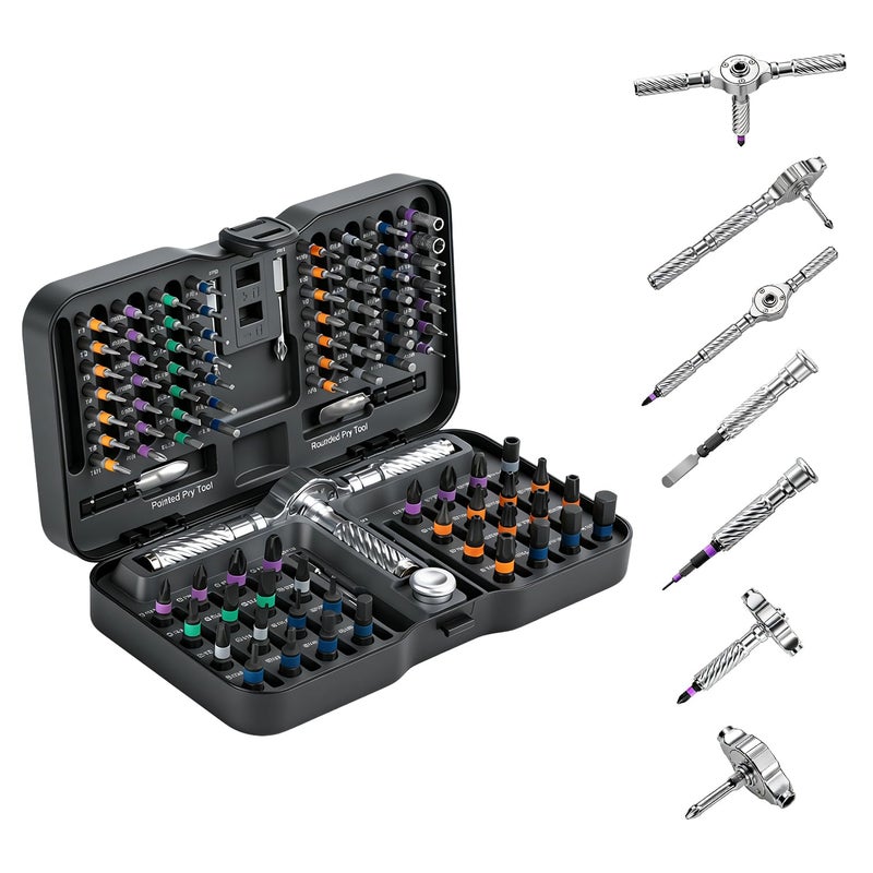 VMAN Ratchet Screwdriver Set, 100 in 1 magnetic Screwdriver sets, S2 Steel Bits, DIY Combination Flexible Shaft, Suitable for Furniture Assembly, Precision Electrical Appliance Repair, Bicycle Tools - Image 1