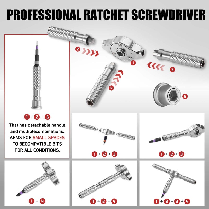 VMAN Ratchet Screwdriver Set, 100 in 1 magnetic Screwdriver sets, S2 Steel Bits, DIY Combination Flexible Shaft, Suitable for Furniture Assembly, Precision Electrical Appliance Repair, Bicycle Tools - Image 3