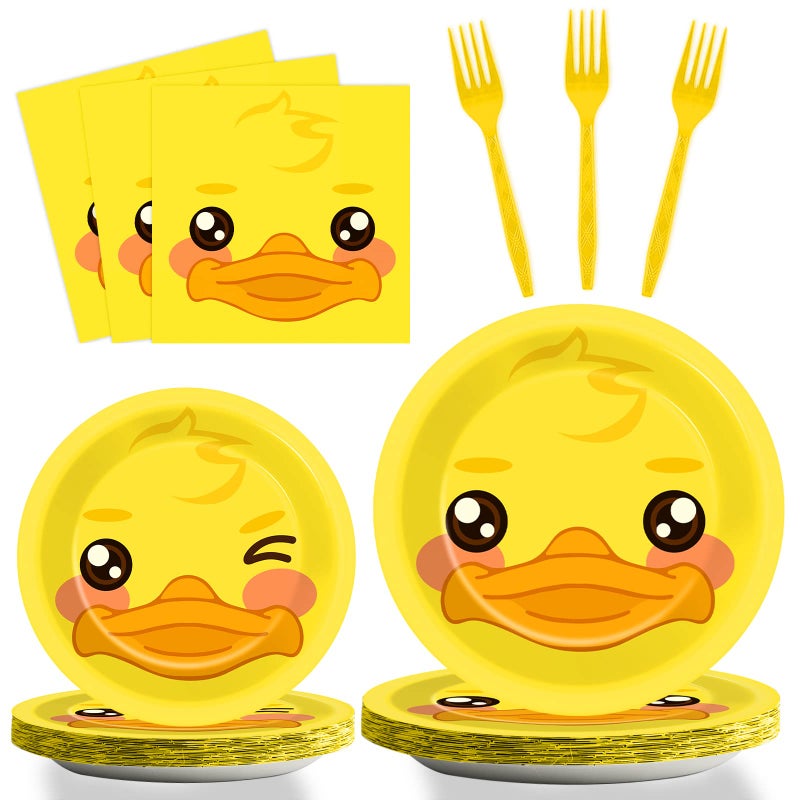 gisgfim 96 Pcs Duck Plates and Napkins Party Supplies Duck Themed Party Tableware Set Duck Birthday Party Decorations Favors for Kids Birthday Baby Shower for 24 Guests - Image 2