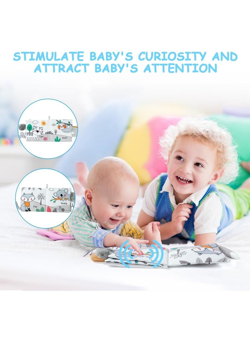 Baby Books, Nontoxic Cloth Book, Soft Crinkle Fabric 3D Touch Feel High Contrast Sensory Books for 0-12 Months Babies, Newborn Touch Feel Activity Early Development Toy (Grey and White Elephant) - Image 4