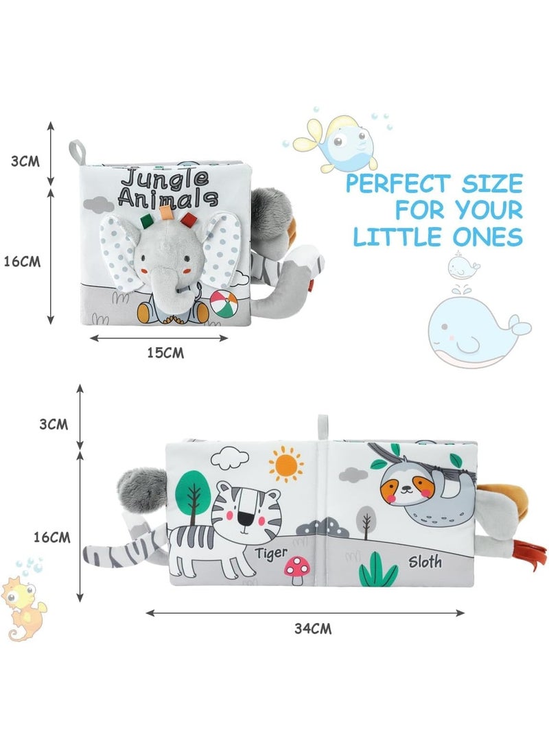 Baby Books, Nontoxic Cloth Book, Soft Crinkle Fabric 3D Touch Feel High Contrast Sensory Books for 0-12 Months Babies, Newborn Touch Feel Activity Early Development Toy (Grey and White Elephant) - Image 2