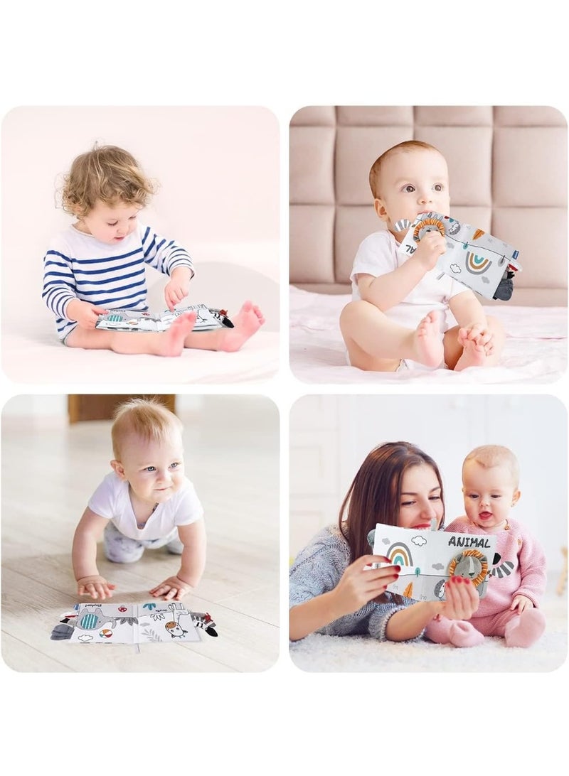 Baby Books, Nontoxic Cloth Book, Soft Crinkle Fabric 3D Touch Feel High Contrast Sensory Books for 0-12 Months Babies, Newborn Touch Feel Activity Early Development Toy (Grey and White Elephant) - Image 3
