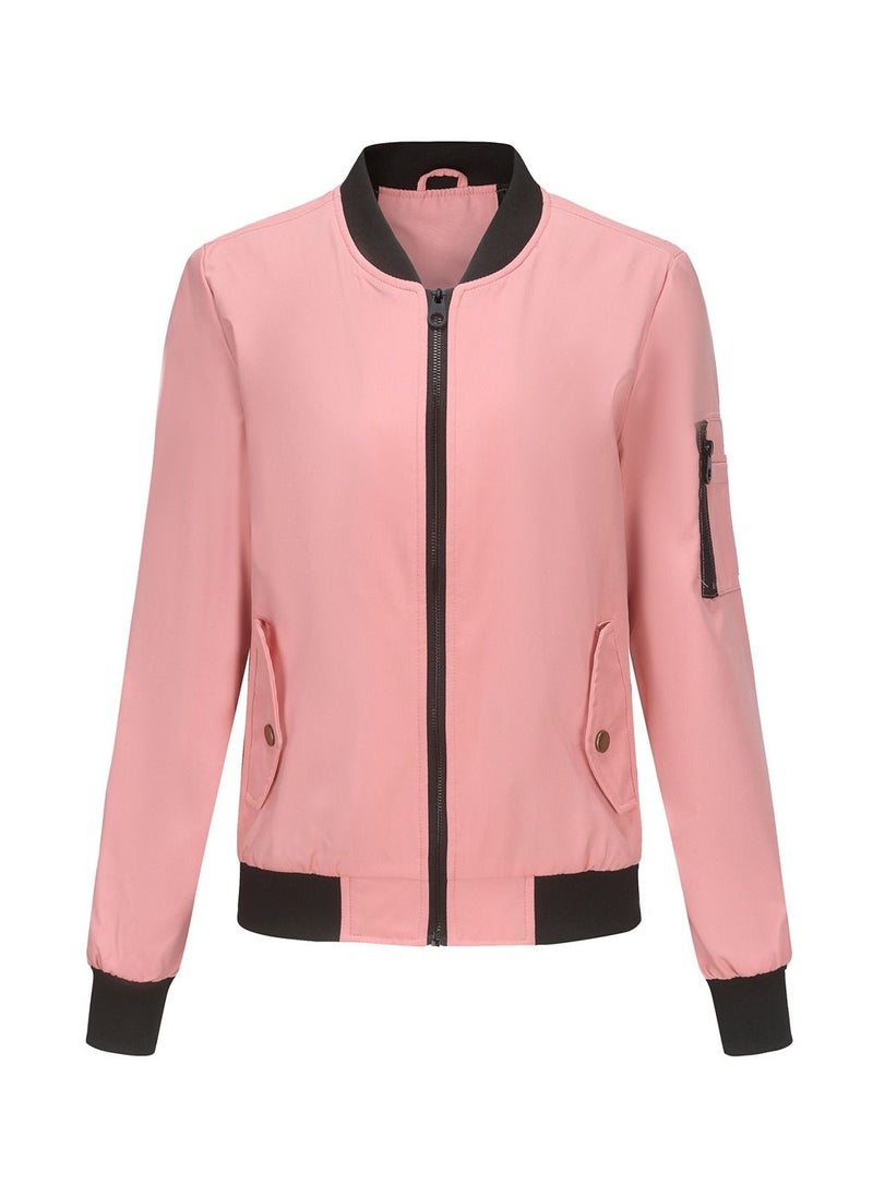 2023 Women's Spring and Autumn New Thin Flight Jacket Loose Standing Neck Baseball Jersey Pink - pzsku/Z6A251C248256169671B4Z/45/_/1691737837/6805a9b6-5cd0-460e-9a64-753436340287