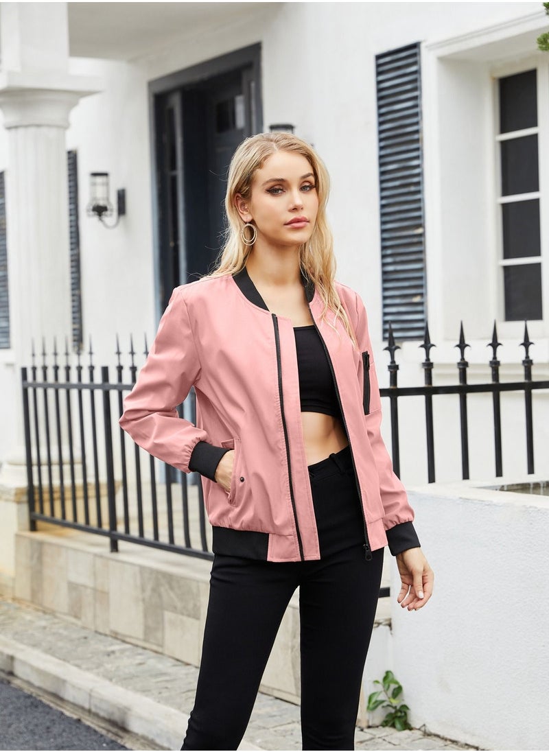 2023 Women's Spring and Autumn New Thin Flight Jacket Loose Standing Neck Baseball Jersey Pink - pzsku/Z6A251C248256169671B4Z/45/_/1691737838/209156a7-1334-4abc-ba3d-84f1fac79ade