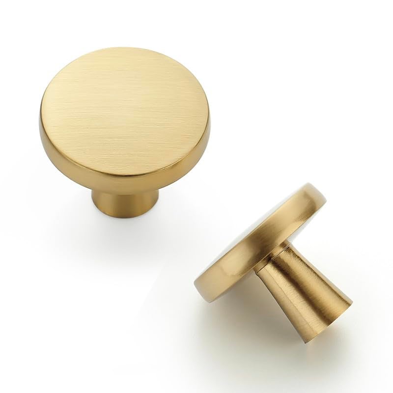 JOY DECOR 25 Pack Kitchen Cabinet Knobs Solid Drawer Knobs Dresser Knobs 114 Inch Drawer Pulls Brushed Brass Cabinet Hardware for Dresser Drawers Round Cabinet Door Knobs Simple Drawer Handles - Image 1
