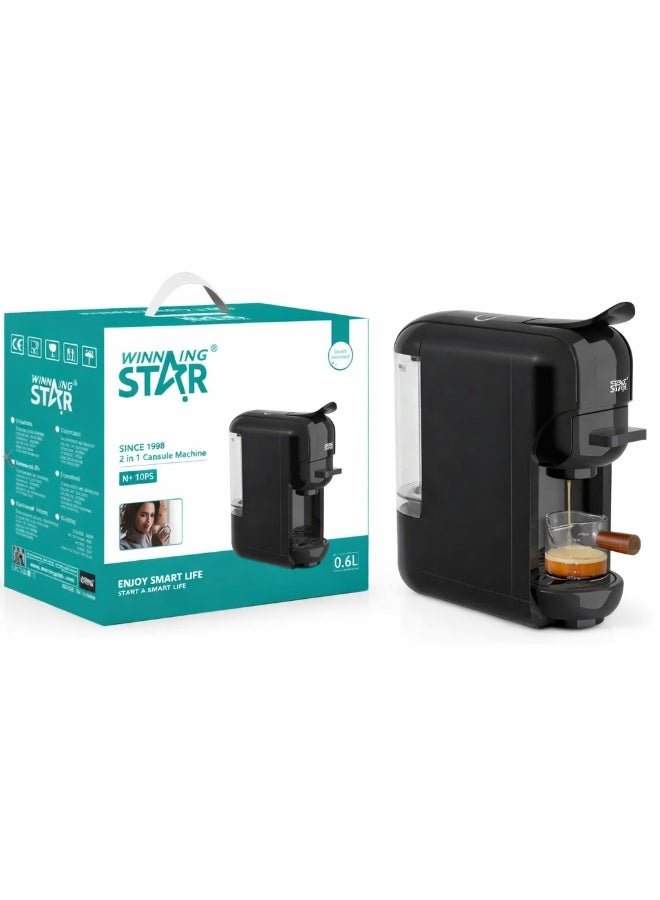 Winning Star ST-9705 Espresso Coffee Machine with 600ml Water Tank, 1450W Power, Multi-Function Capsule Coffee Maker, Compact Design, Fast Brewing System for Home and Office Use, Black - Image 1