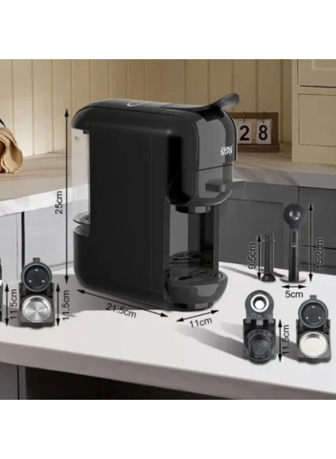 Winning Star ST-9705 Espresso Coffee Machine with 600ml Water Tank, 1450W Power, Multi-Function Capsule Coffee Maker, Compact Design, Fast Brewing System for Home and Office Use, Black - Image 4
