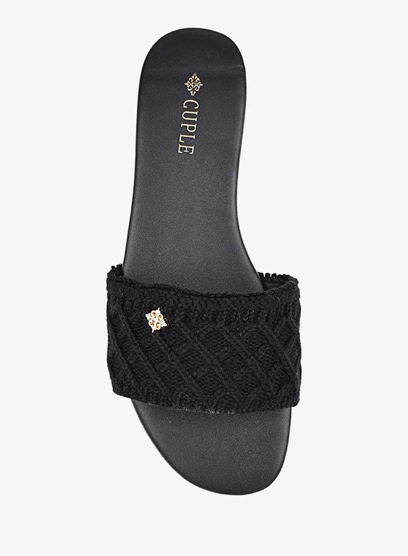 Cuple Black Women Flat Slide Sandals for Women | Best Price UAE