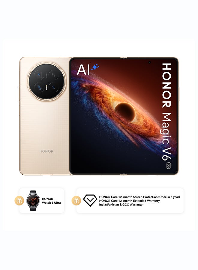 هونور Magic V6 5G Foldable Smartphone Dual SIM 5G Gold 16GB RAM 512GB Bundlle With Watch 5 Ultra, 12Month Screen Damage Protection Insurance & 12Month Extended Warranty - Middle East Version - Image 1