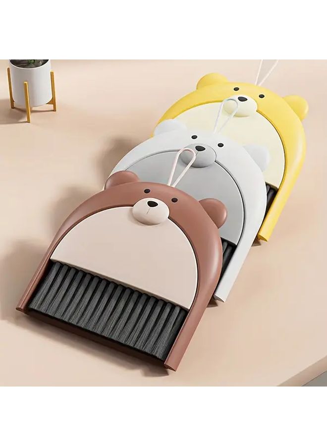 Brown Cute Little Bear Mini Broom And Dustpan Set With Keyboard Cleaning Brush For Desk Countertop And Narrow Space Cleaning - Image 1