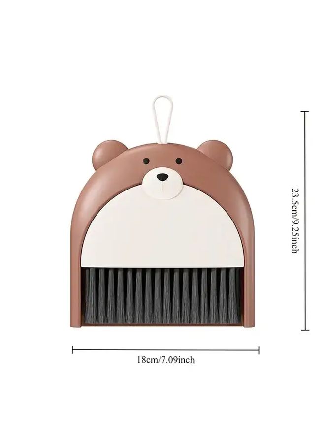 Brown Cute Little Bear Mini Broom And Dustpan Set With Keyboard Cleaning Brush For Desk Countertop And Narrow Space Cleaning - Image 3