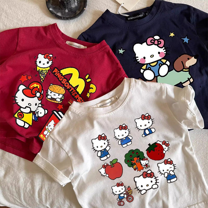 100 Cotton Arrival Cute Hello Kitty All-Match Styliy Short-Sleeved T-Shirt Girls' Top Korean-Style Base Shirt - Image 4