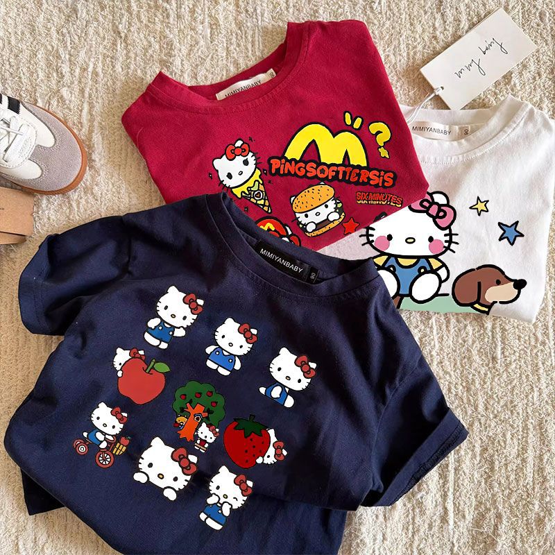 100 Cotton Arrival Cute Hello Kitty All-Match Styliy Short-Sleeved T-Shirt Girls' Top Korean-Style Base Shirt - Image 5
