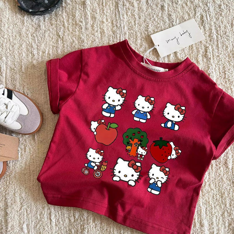100 Cotton Arrival Cute Hello Kitty All-Match Styliy Short-Sleeved T-Shirt Girls' Top Korean-Style Base Shirt - Image 1