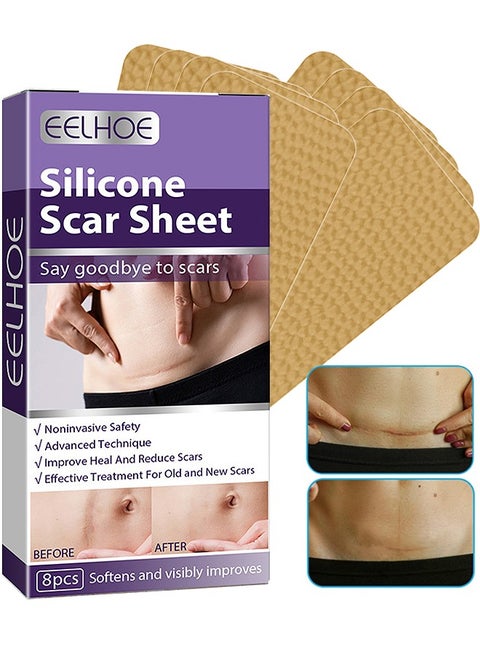 1 Pack/8 PCS Silicone Scar Sheet, Made With Ultra-Thin Flexible Fabric Instead Of Rubber, For Scars Offer Comfort Protection, Effectively Soften, Flatten And Diminish New And Old Scars