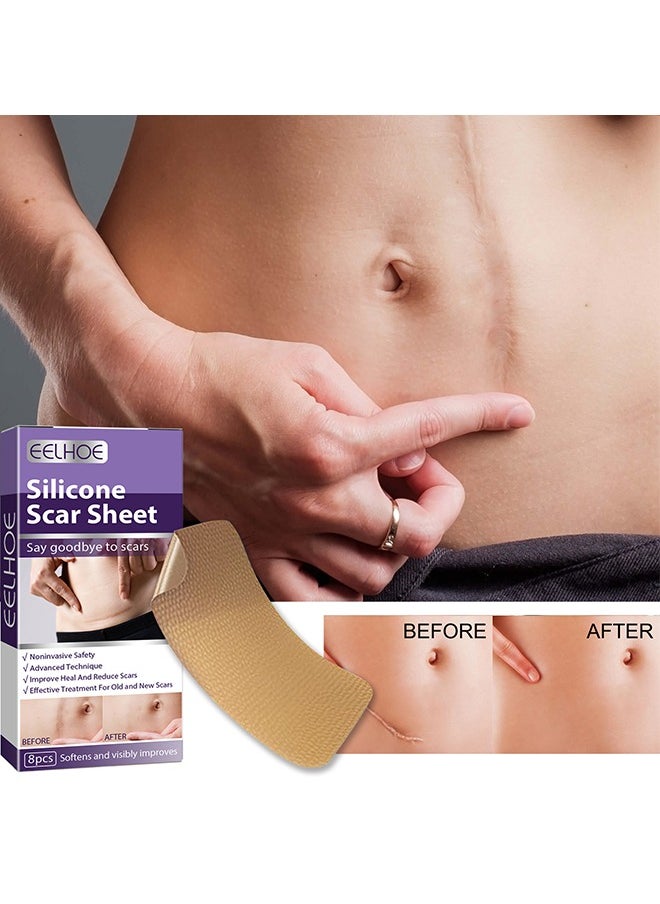 EELHOE - 1 Pack/8 PCS Silicone Scar Sheet, Made With Ultra-Thin Flexible Fabric Instead Of Rubber, For Scars Offer Comfort Protection, Effectively Soften, Flatten And Diminish New And Old Scars - Image 1