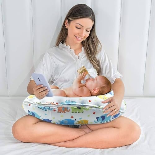 Kradyl Kroft 5in1 Baby Feeding Pillow with 100% Cotton Removable Cover | Breastfeeding Pillow | Nursing Pillow with Belt and Hoop (Cute Ellis) - Image 2