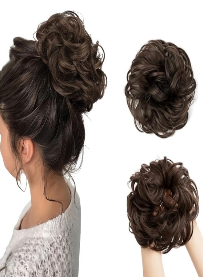 بلوشيا قطعة شعر بلوشيا، قطعة واحدة، شعر مستعار على شكل كعكة فوضوية، وصلة شعر مع رباط مطاطي مرن، ربطات شعر صناعية، قطعة شعر للنساء، بني - Image 2