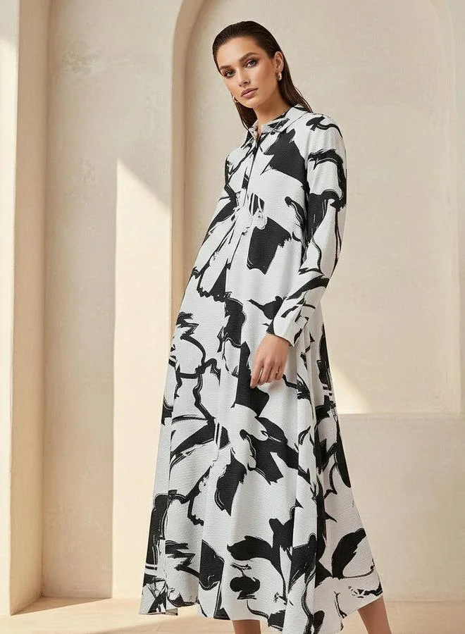 Iconic Iconic Printed Shirt Dress with Collar