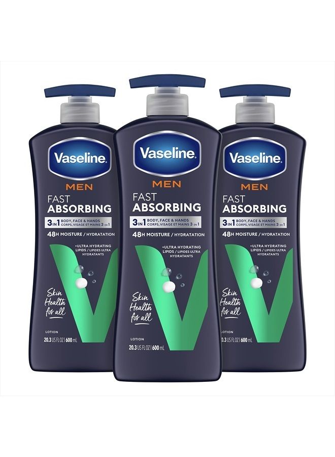 Vaseline Men's Healing Moisture Hand & Body Lotion For Dry or Cracked Skin Fast Absorbing Non-Greasy Lotion for Men 20.3 oz, Pack of 3 - Image 1