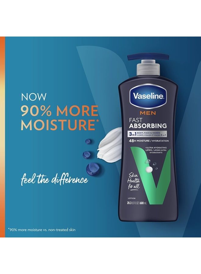 Vaseline Men's Healing Moisture Hand & Body Lotion For Dry or Cracked Skin Fast Absorbing Non-Greasy Lotion for Men 20.3 oz, Pack of 3 - Image 5