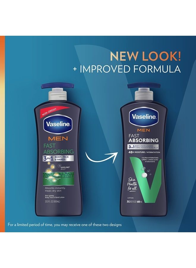 Vaseline Men's Healing Moisture Hand & Body Lotion For Dry or Cracked Skin Fast Absorbing Non-Greasy Lotion for Men 20.3 oz, Pack of 3 - Image 2