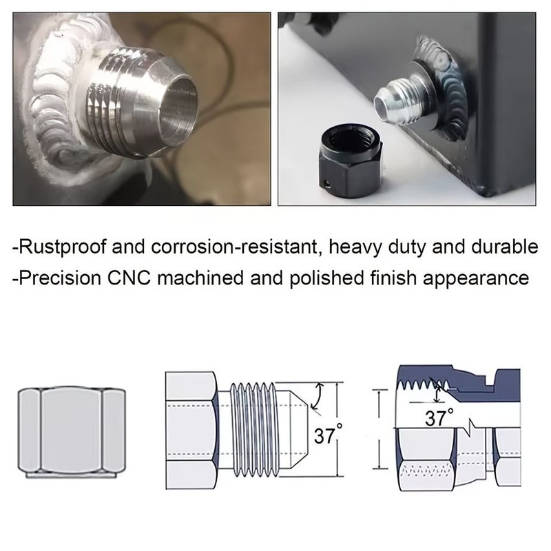 AN4 Aluminum Alloy Fuel Tank Welded Connector Joint 2pcs Set - Image 2