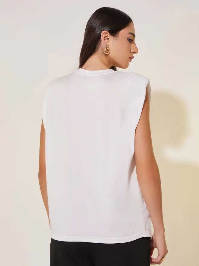 Take Two Take Two Embroidered Round Neck Sleeveless T-Shirt