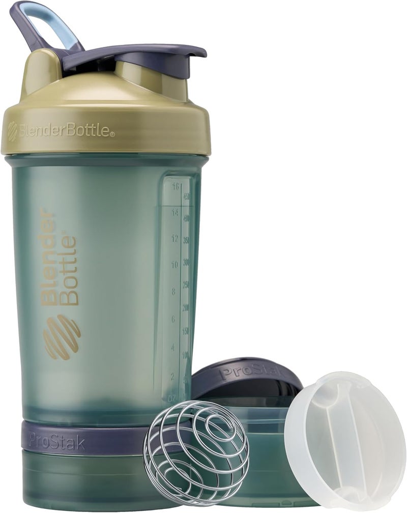 BlenderBottle Shaker Bottle with Pill Organizer and Storage for Protein Powder Classic V2 ProStak System 22Ounce Tan - Image 1