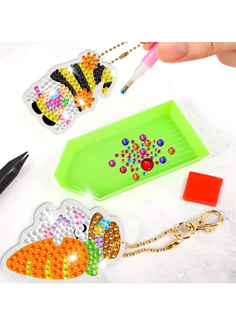 15-Piece Diamond Painting Kit For Kids with Keychains, Diamond Dot Gem Art Kits, DIY Gem Rabbit Painting Keychain Craft Kit for Children Gift Ages 3+  - Image 4