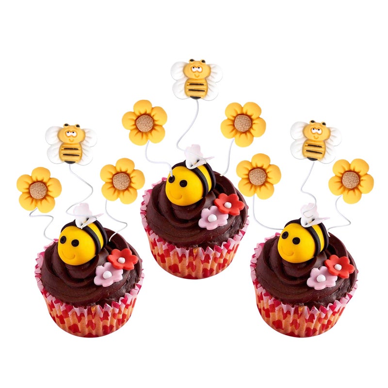 Rsstarxi Rsstarxi 24 Pack Oh Babee Flower Cupcake Toppers Resin Little Figurine Bumble Bee Sunflower Cupcake Picks for Baby Shower Kids Birthday Party Cake Decorations Supplies - Image 1
