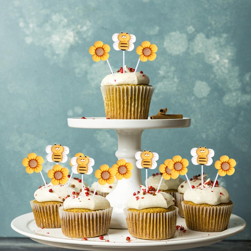 Rsstarxi Rsstarxi 24 Pack Oh Babee Flower Cupcake Toppers Resin Little Figurine Bumble Bee Sunflower Cupcake Picks for Baby Shower Kids Birthday Party Cake Decorations Supplies - Image 3