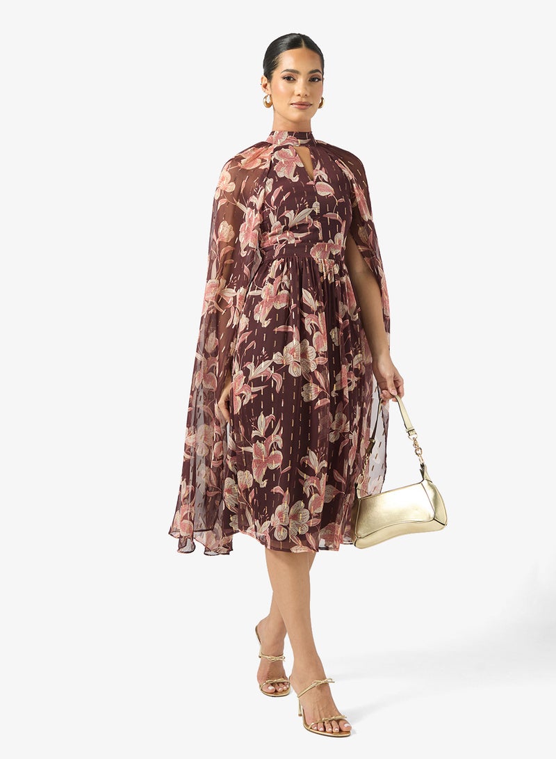 فروك اند فرل فستان ميدي بأكمام كاب مطبوع - Image 4