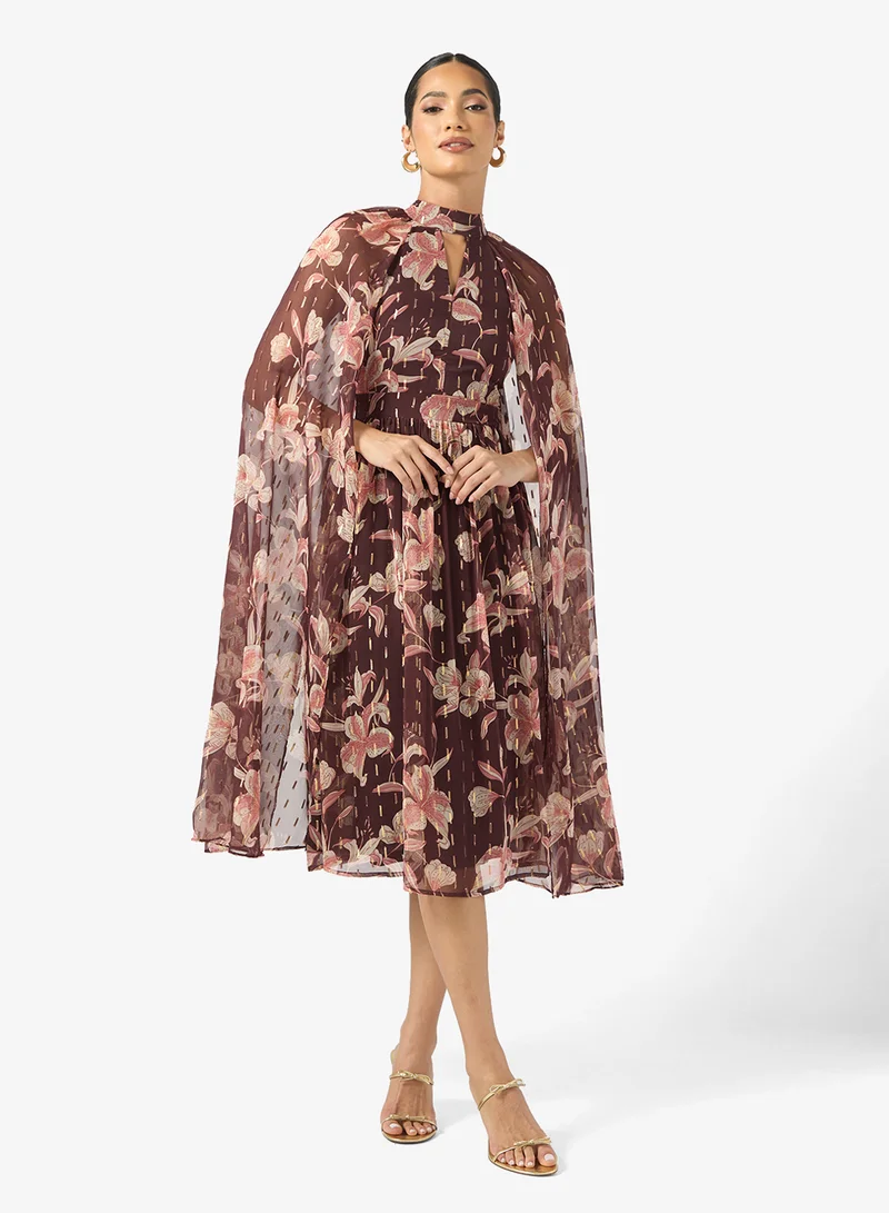 Frock and Frill Printed Cape Sleeve Midi Dress