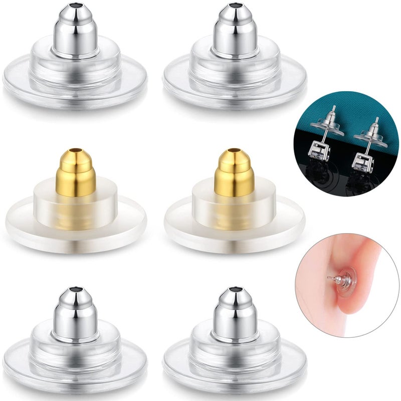 Catinee 3 Pairs Sterling Silver Earring Backs Adjustable Hypoallergenic Locking Fit 00280039inch Post WhiteGold