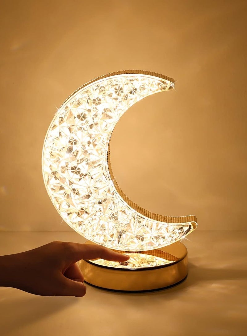 مصباح القمر، مصباح مكتب، مصباح طاولة كريستالي على شكل قمر، ضوء ليلي لمسة LED لمصباح الطاولة في المنزل، غرفة النوم، غرفة المعيشة، زينة طاولة رمضان - Image 1