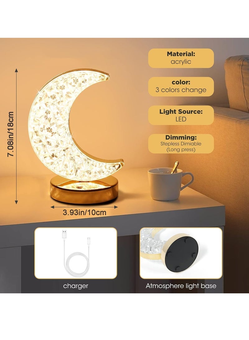 مصباح القمر، مصباح مكتب، مصباح طاولة كريستالي على شكل قمر، ضوء ليلي لمسة LED لمصباح الطاولة في المنزل، غرفة النوم، غرفة المعيشة، زينة طاولة رمضان - Image 3