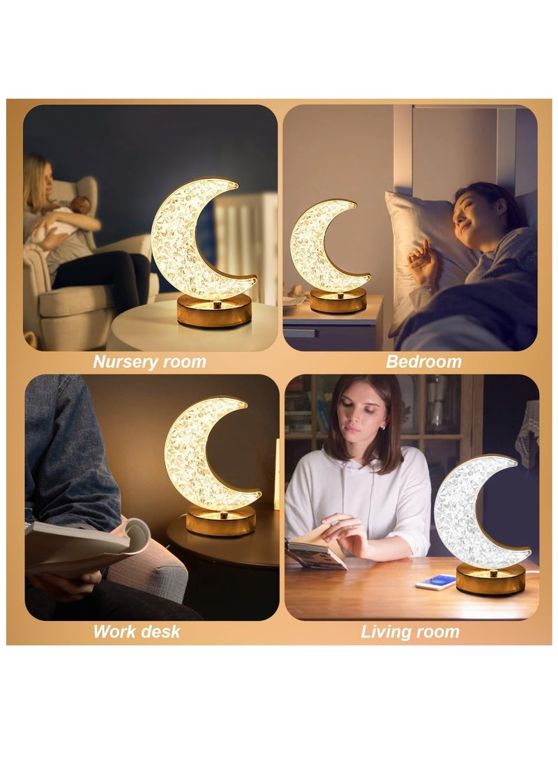 مصباح القمر، مصباح مكتب، مصباح طاولة كريستالي على شكل قمر، ضوء ليلي لمسة LED لمصباح الطاولة في المنزل، غرفة النوم، غرفة المعيشة، زينة طاولة رمضان - Image 5