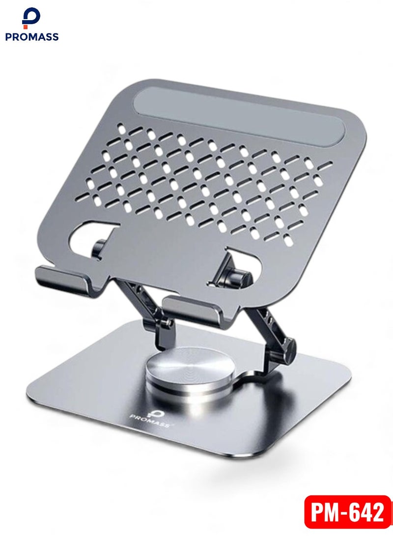 PROMASS 360-degree rotating metal iPad stand, adjustable and foldable desktop phone and tablet holder, compatible with all devices up to 13 inches, including iPhone 16 Pro Max, iPad Pro/Air/Mini, and Galaxy Tab. - Image 1