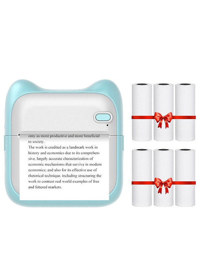 Generic Portable Pocket-size Printer Wireless BT Thermal Printer Simple Operation Support Photo Notes Errors Text Memo Printing Blue Comes with 6 rolls of heat-sensitive paper  - Image 1