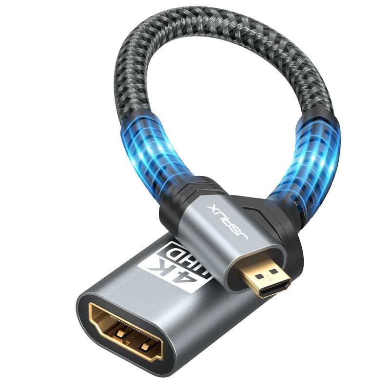 JSAUX Micro HDMI to HDMI Adapter, 4K@60Hz HDR 3D Dolby 18Gbps, Compatible with Raspberry Pi 5/Pi 4/Go Pro Hero/Nikon/Canon/Sony and Other Camera-Gray - Image 1