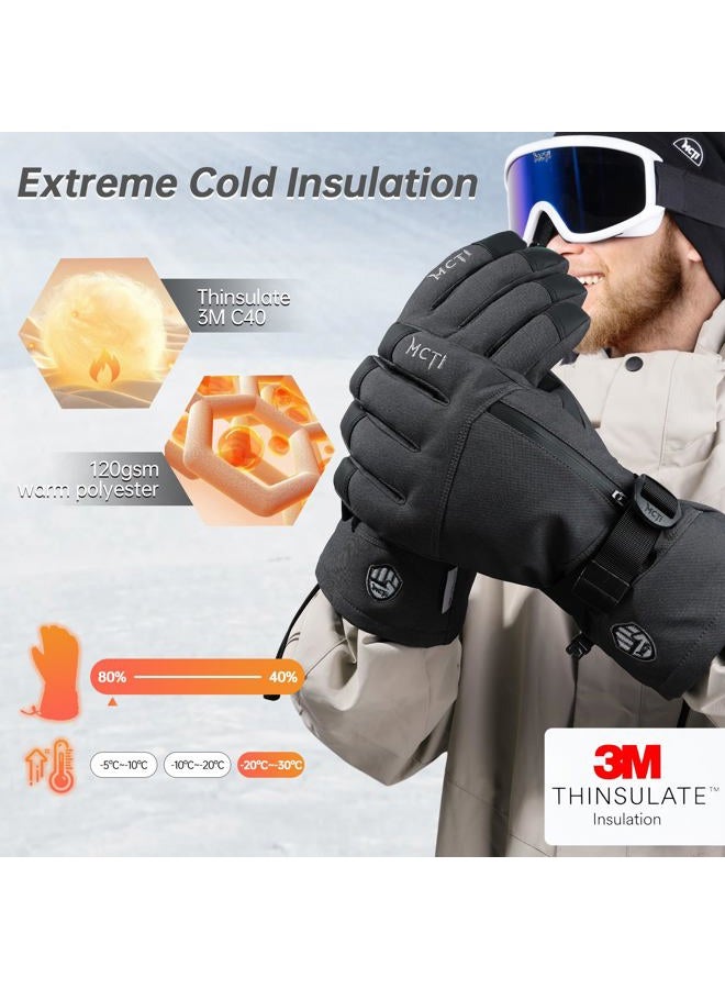 MCTi Pro Wrist Support Ski Gloves for Men, Winter Snowboard Gloves with Wrist Guard, Waterproof, 3M Thinsulate Warm, High Abrasion Resistance Grey-M - Image 3