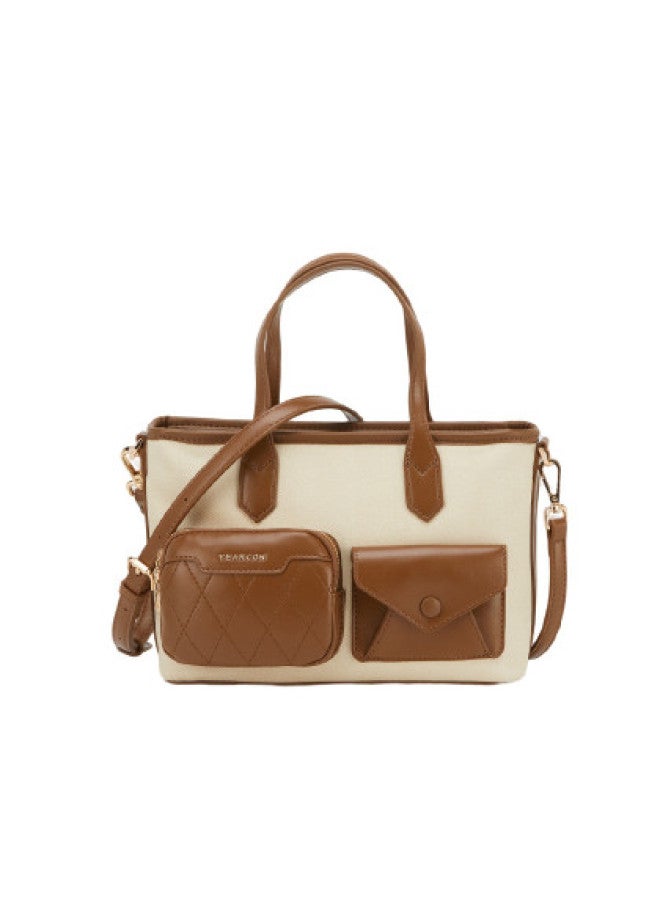 YEARCON Commute Fashion】2025 Fashion Textured Large Capacity Color-block Tote Bag For Women, Lightweight Handbag - Image 1