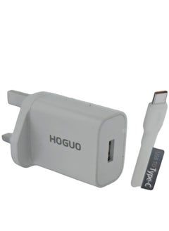 HOGUO Hoguo Wall Charger with Safe Fast Charging Technology with Type-C Cable 18W USB Port White  - Image 1