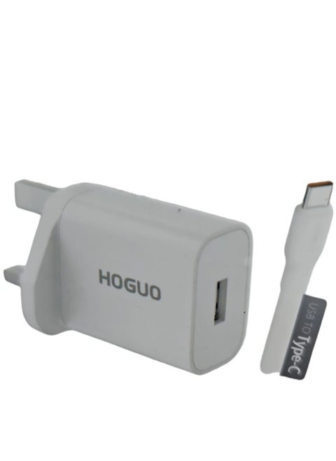 Hoguo Wall Charger with Safe Fast Charging Technology with Type-C Cable 18W USB Port White