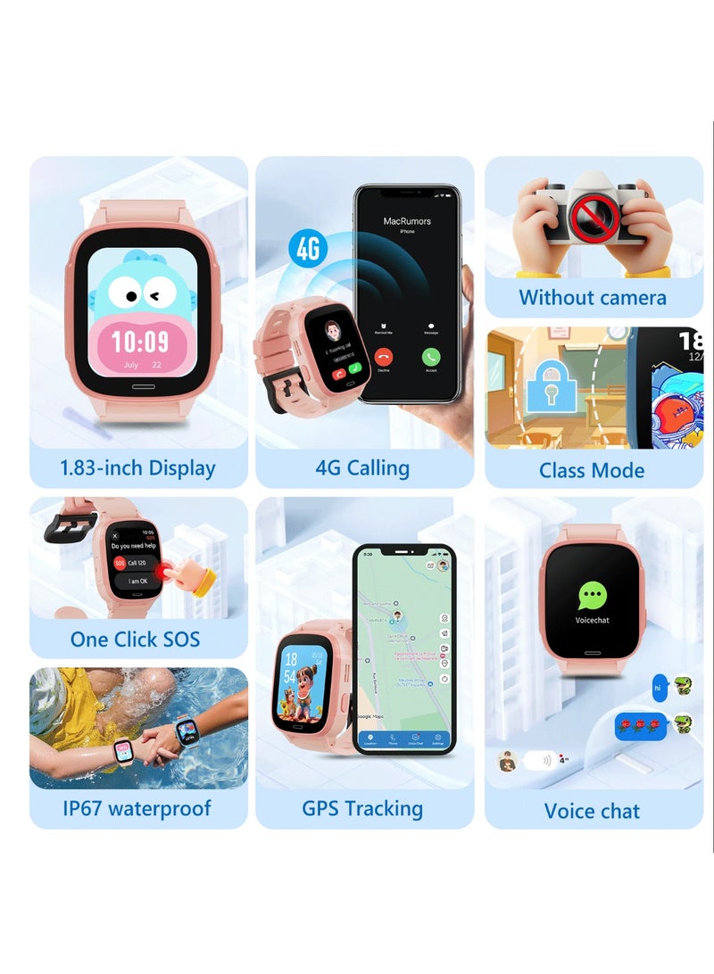 G-Tab WK1 SE 4G GPS Kids Smartwatch for Girls – Real-Time GPS Tracker, 4G Calling, SOS Safety Watch, 1.83" Display, IP67 Waterproof, Up to 4 Days Battery Life, SIM Support, Parental Control Watch for Kids Pink - Image 2