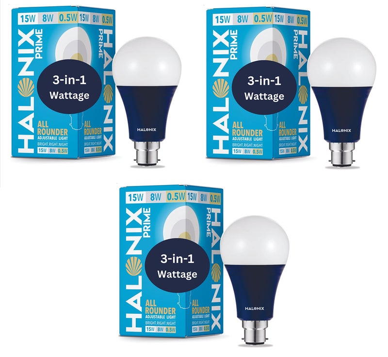 Halonix All Rounder Base B22 15W,8W,0.5W Multi Wattage Led Bulb (Pack Of 3, White & Yellow) Adjustable Light(B22D) - Image 5