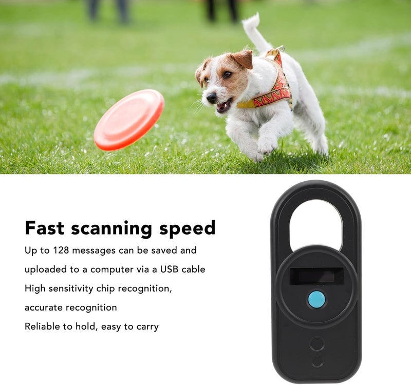 Animal Microchip Scanner, USB Interface Pet Chip ID Tag Reader for Dogs Cats Horses Rechargeable Portable Handheld 128 Storage Capacity for Pet Shop Animal Hospital (Black) - Image 3